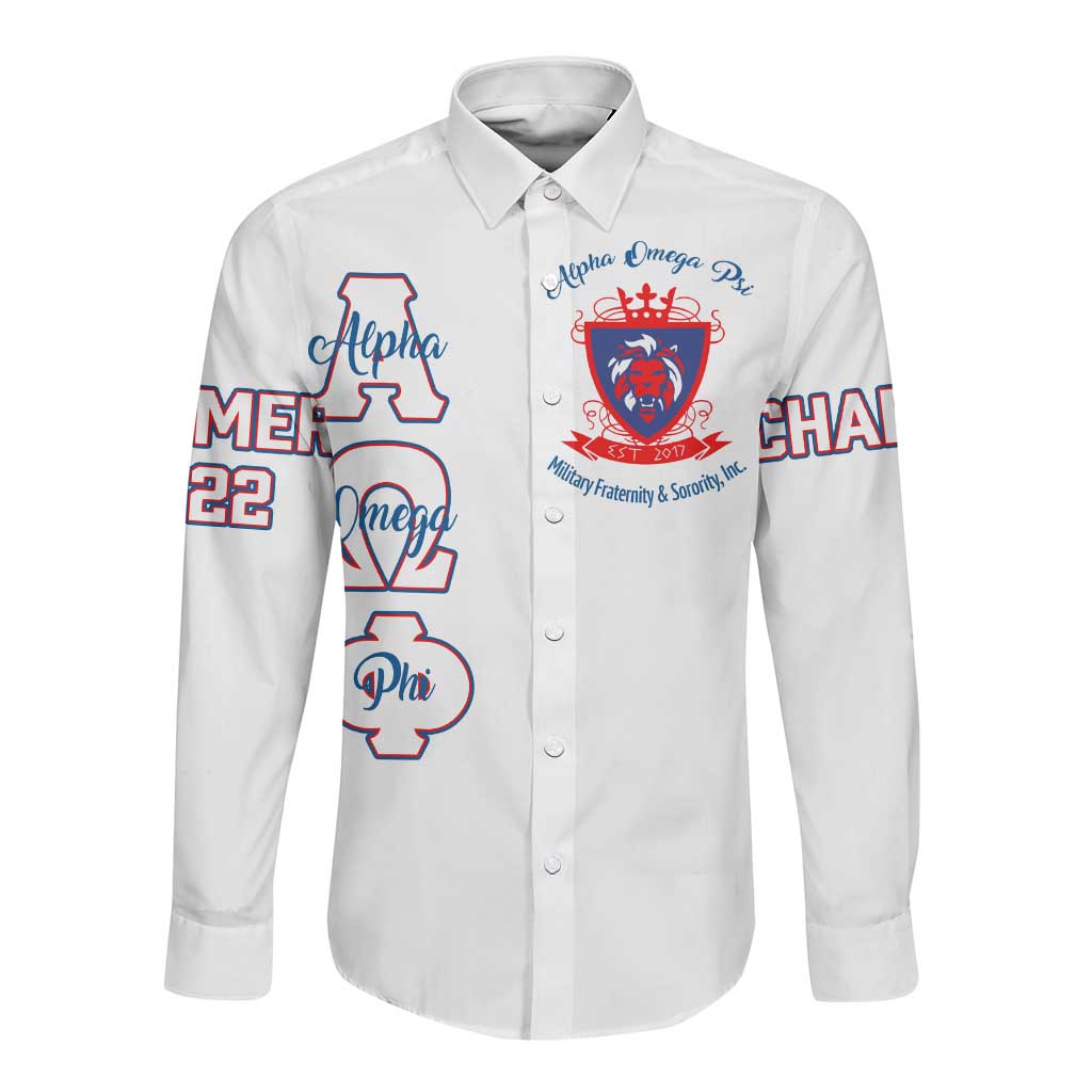 Alpha Omega Phi Custom Long Sleeve Button Shirt Classic White Greek Fraternity