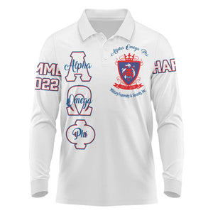 Alpha Omega Phi Custom Long Sleeve Polo Shirt Classic White Greek Fraternity