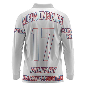 Alpha Omega Phi Custom Long Sleeve Polo Shirt Classic White Greek Fraternity