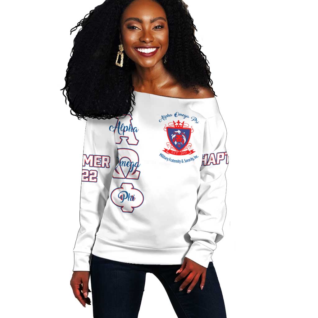 Alpha Omega Phi Custom Off Shoulder Sweater Classic White Greek Fraternity