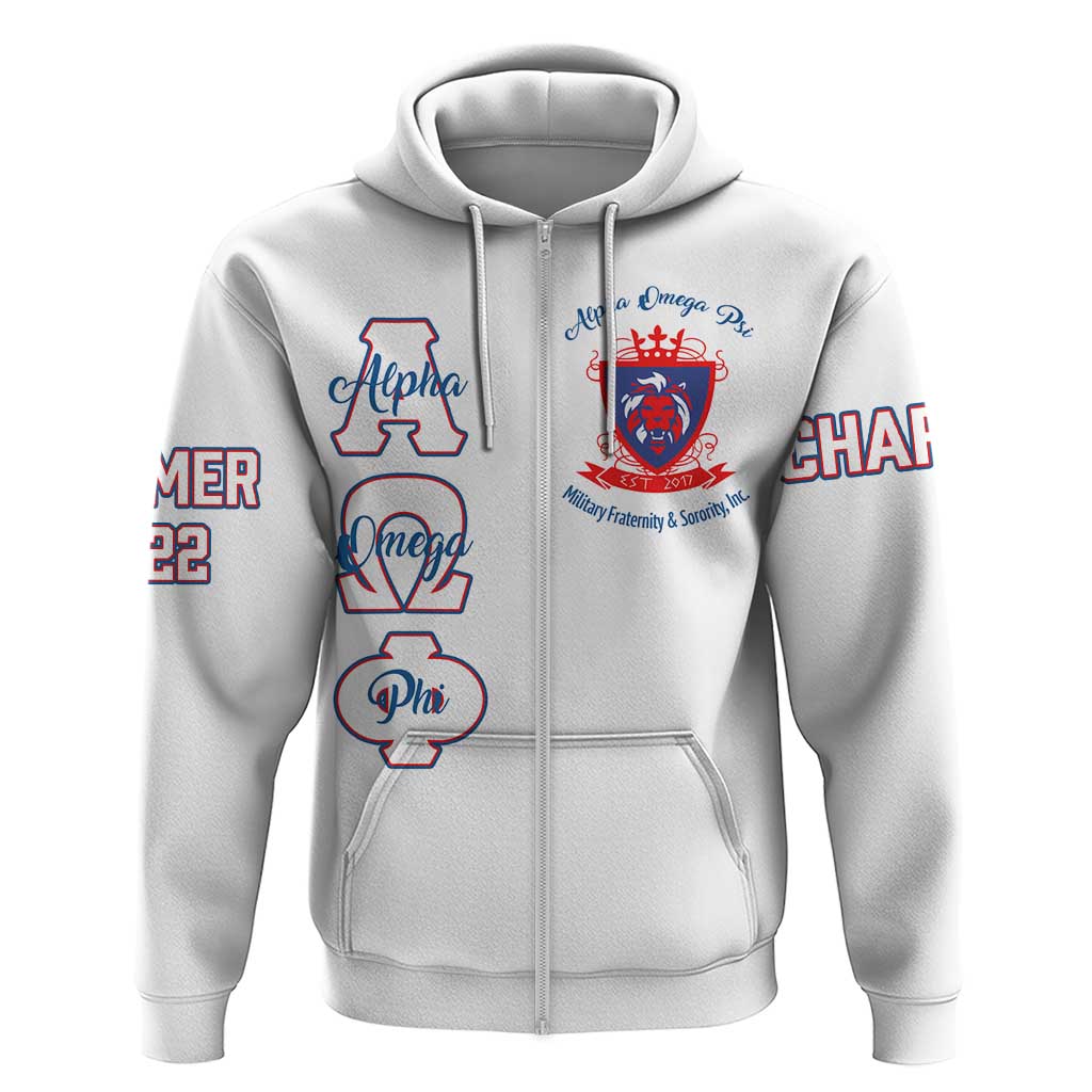 Alpha Omega Phi Custom Zip Hoodie Classic White Greek Fraternity