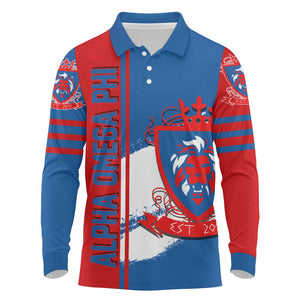 Alpha Omega Phi Long Sleeve Polo Shirt Stylish Greek Apparel For Members