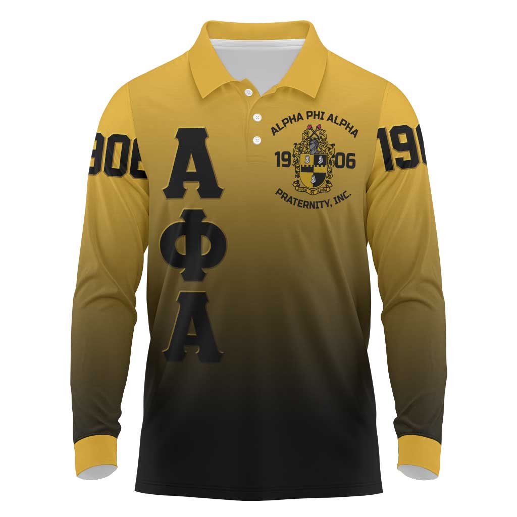 Alpha Phi Alpha Fraternity Gradient Long Sleeve Polo Shirt Premium Greek Letter