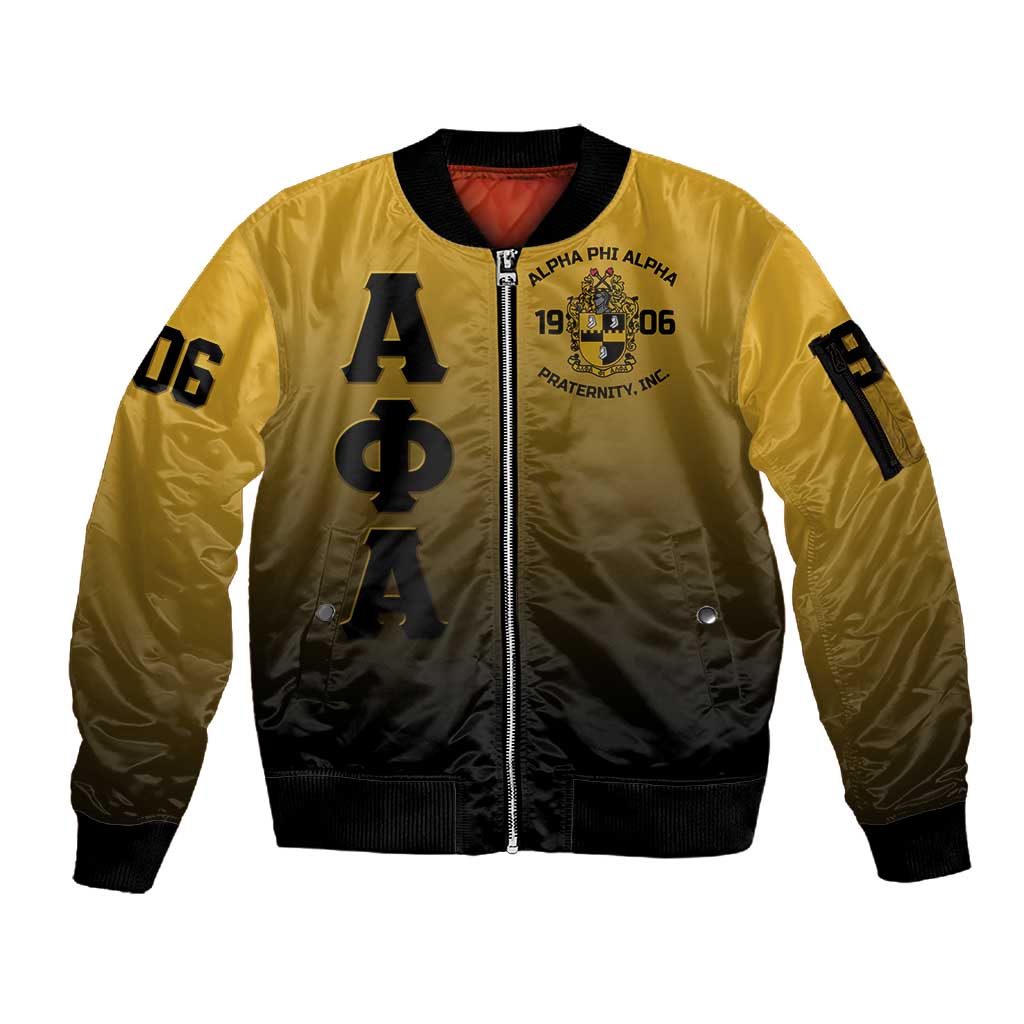 Alpha Phi Alpha Fraternity Gradient Sleeve Zip Bomber Jacket Premium Greek Letter