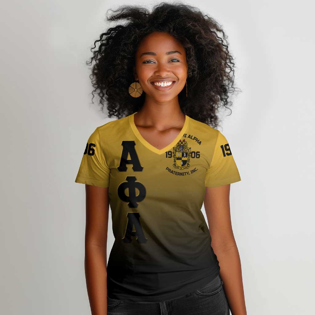 Alpha Phi Alpha Fraternity Gradient Women V-Neck T-Shirt Premium Greek Letter