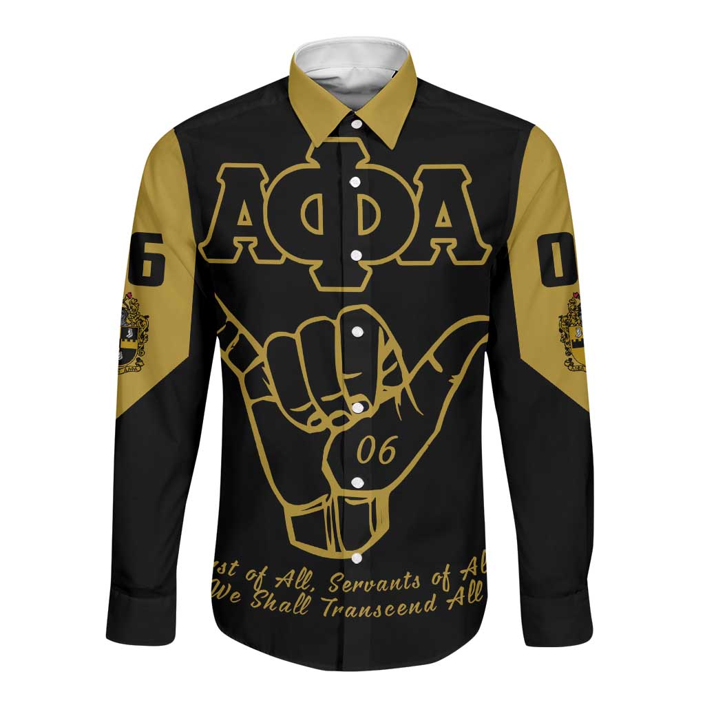 Lpha Phi Alpha Fraternity Long Sleeve Button Shirt Reat Sphinx Design & Hand Sign