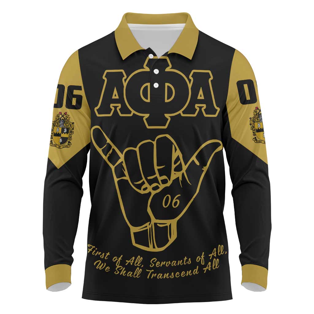 Lpha Phi Alpha Fraternity Long Sleeve Polo Shirt Reat Sphinx Design & Hand Sign