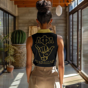 Lpha Phi Alpha Fraternity Women Sleeveless Polo Shirt Reat Sphinx Design & Hand Sign