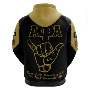 Lpha Phi Alpha Fraternity Zip Hoodie Reat Sphinx Design & Hand Sign