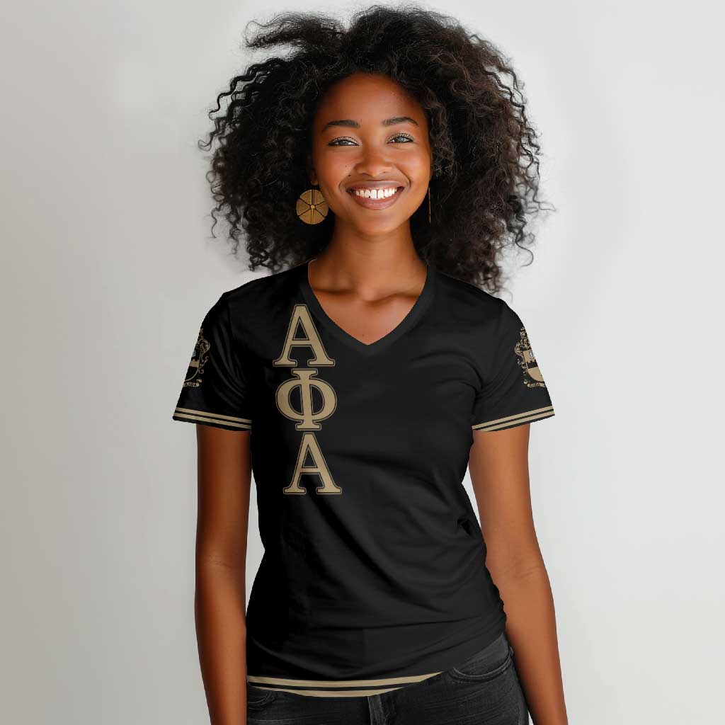 Alpha Phi Alpha Sphinx Women V-Neck T-Shirt Manly Deeds, Fraternity Pride