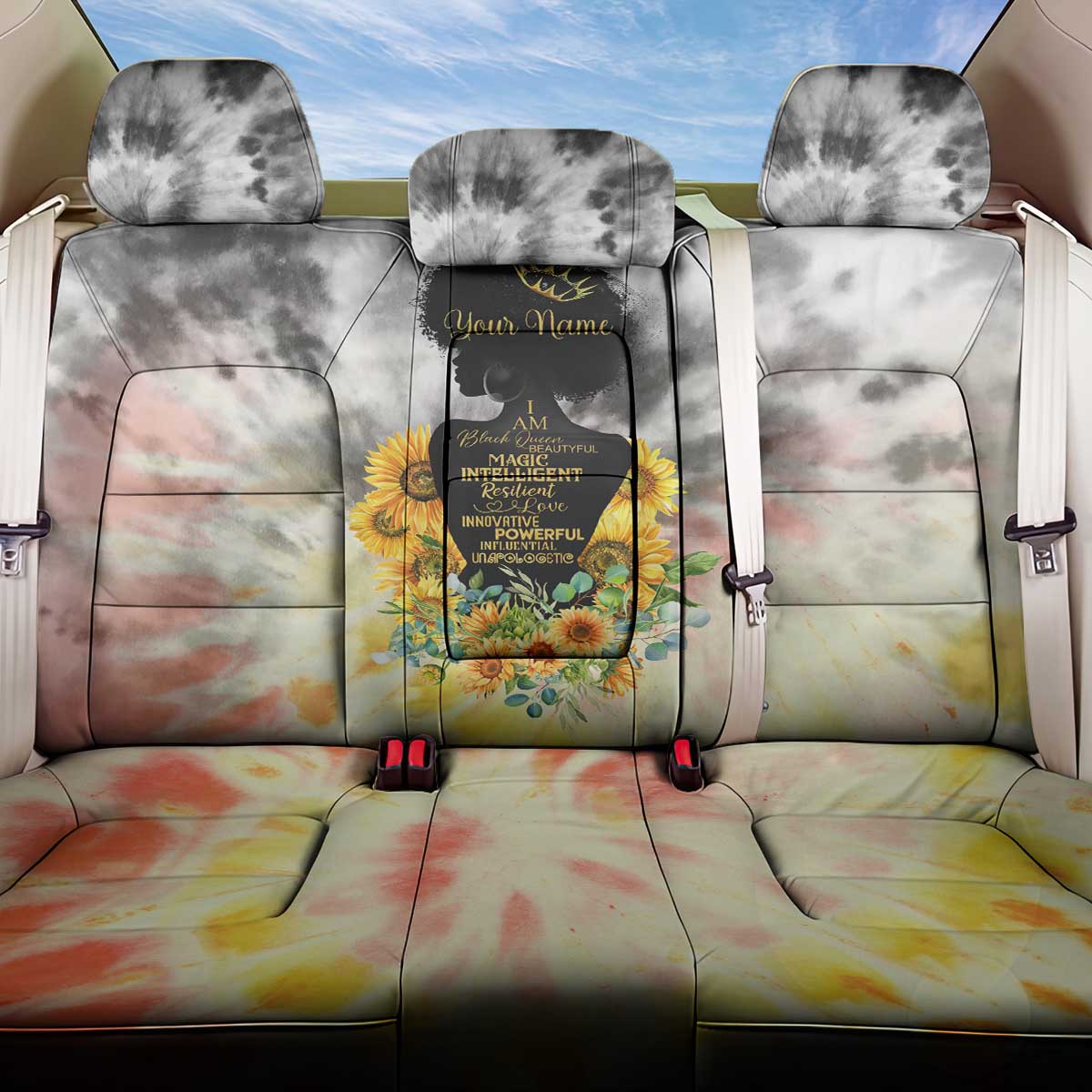 Vintage Flowers - I Am Black Queen Back Car Seat Cover