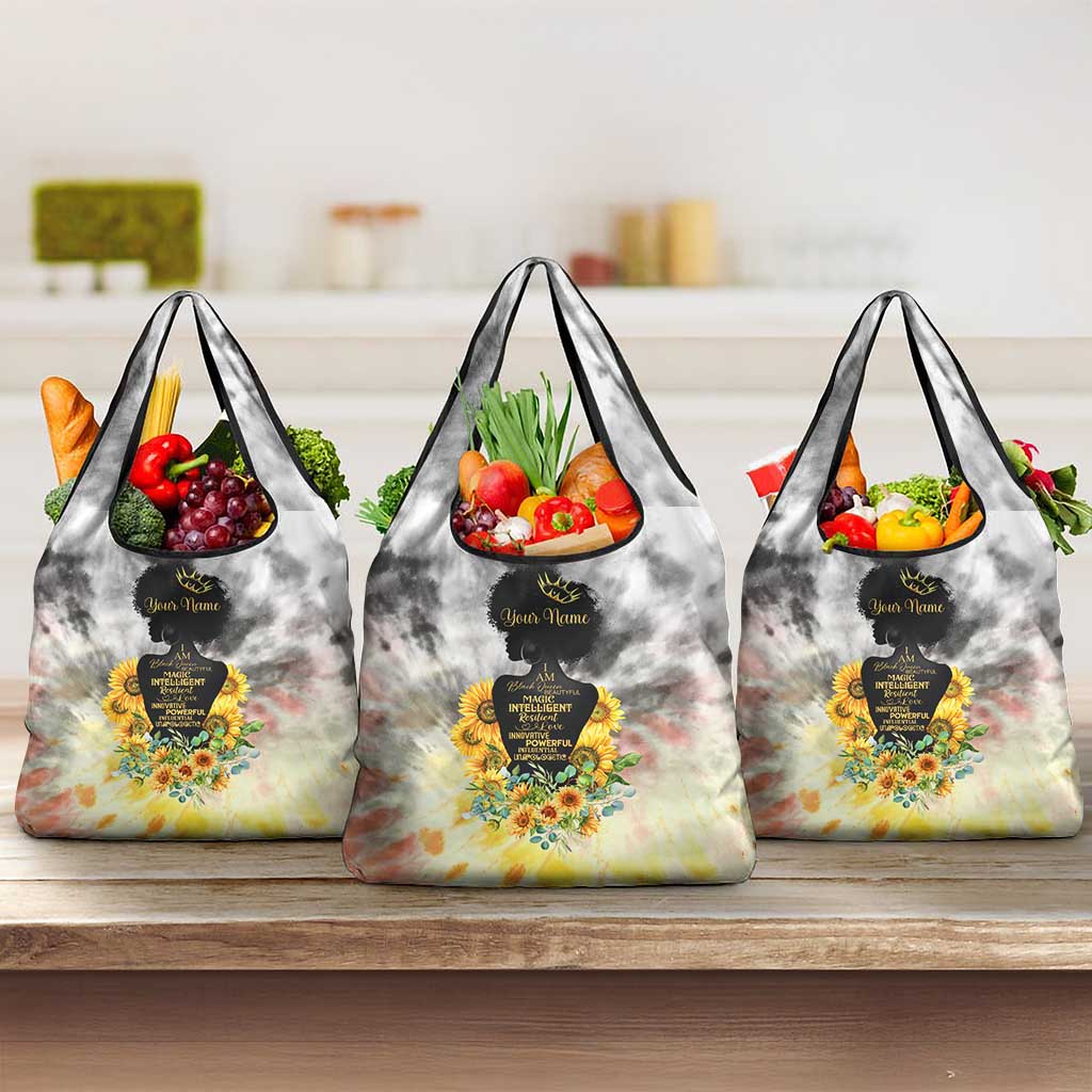 Vintage Flowers - I Am Black Queen Grocery Bag