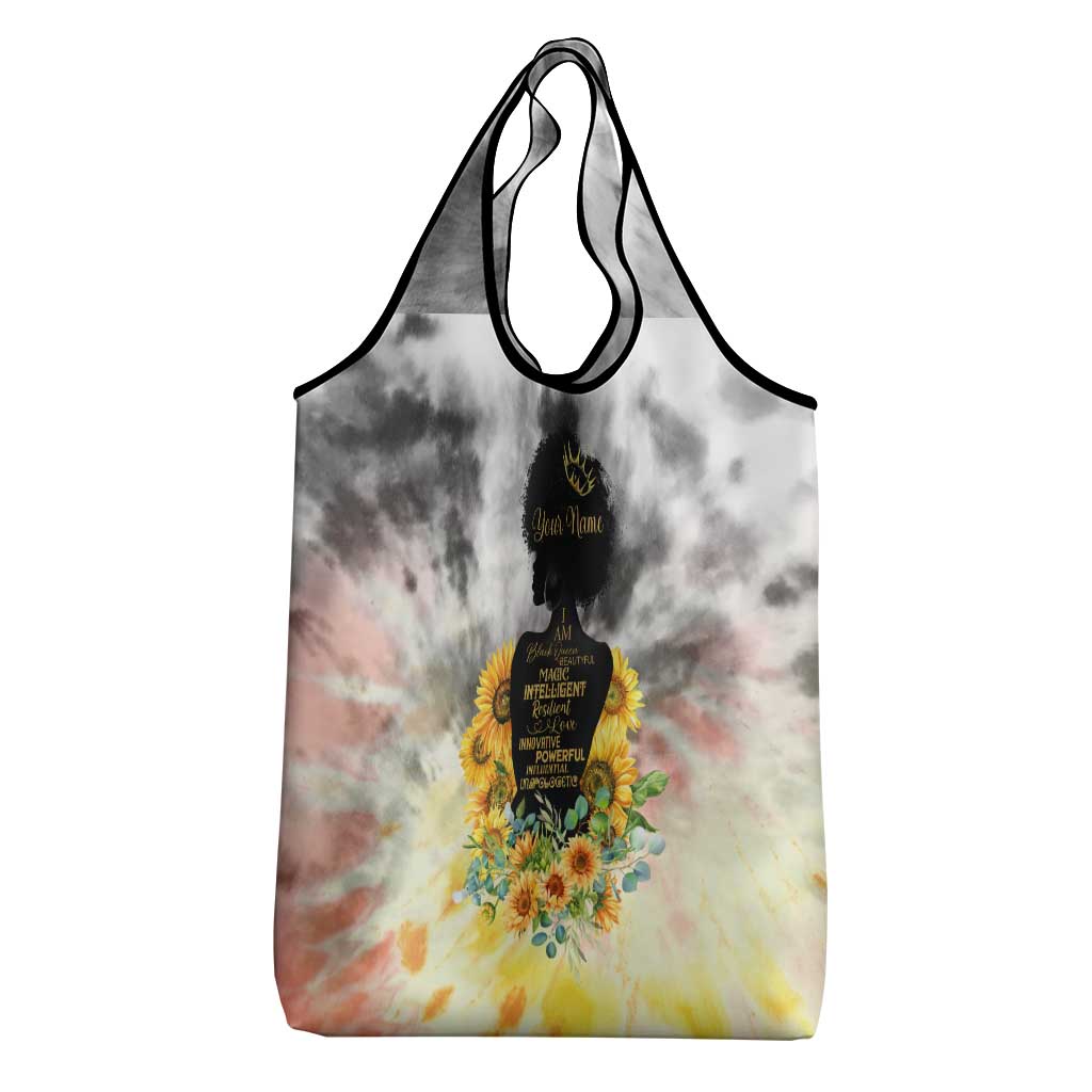 Vintage Flowers - I Am Black Queen Grocery Bag