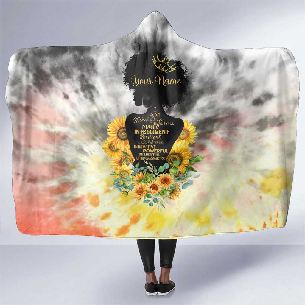 Vintage Flowers - I Am Black Queen Hooded Blanket