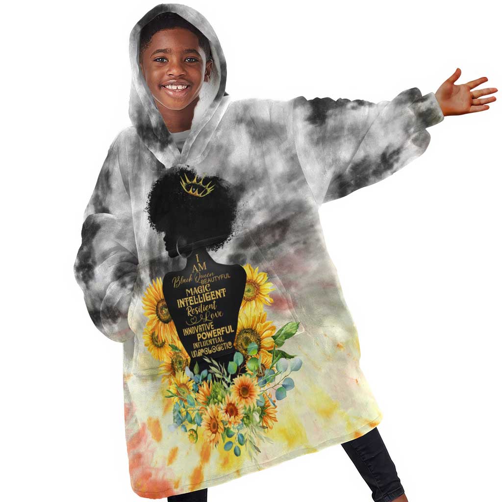 Vintage Flowers - I Am Black Queen KId Wearable Blanket Hoodie