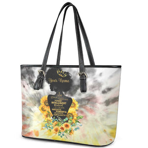 Vintage Flowers - I Am Black Queen Leather Tote Bag