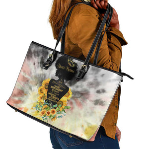 Vintage Flowers - I Am Black Queen Leather Tote Bag