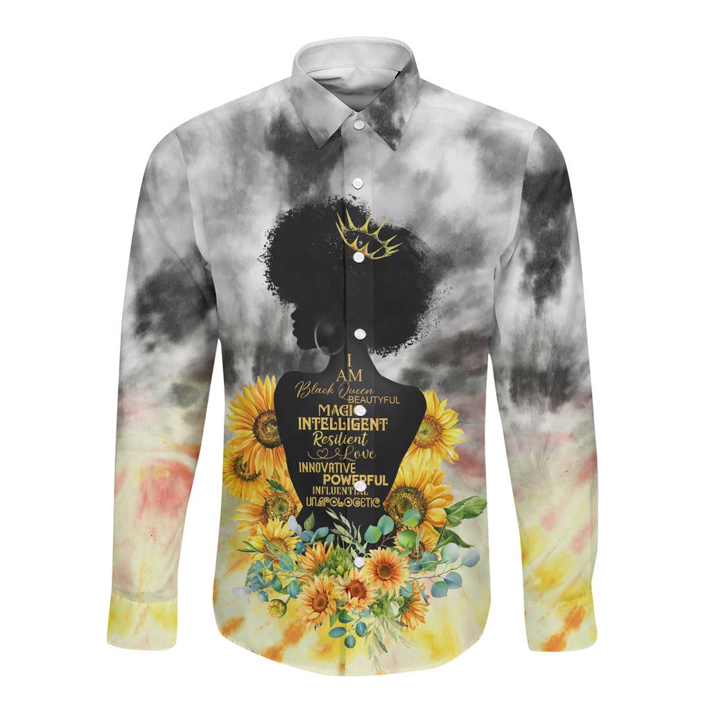 Vintage Flowers - I Am Black Queen Long Sleeve Button Shirt