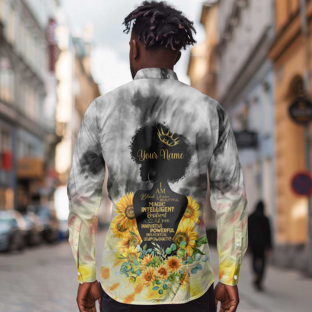 Vintage Flowers - I Am Black Queen Long Sleeve Button Shirt