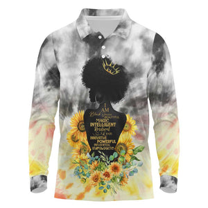 Vintage Flowers - I Am Black Queen Long Sleeve Polo Shirt