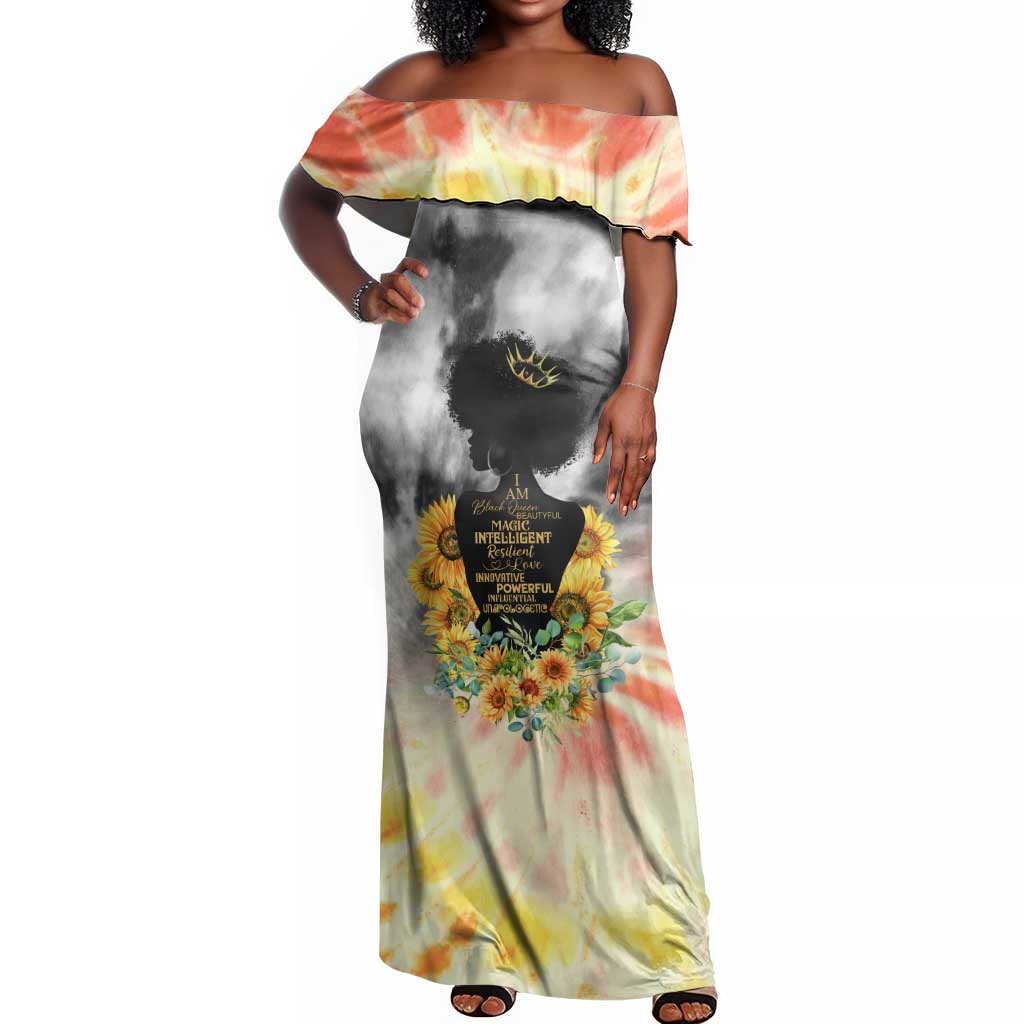 Vintage Flowers - I Am Black Queen Off Shoulder Maxi Dress