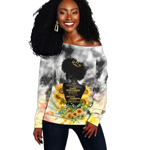 Vintage Flowers - I Am Black Queen Off Shoulder Sweater