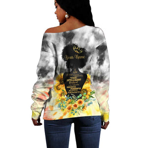 Vintage Flowers - I Am Black Queen Off Shoulder Sweater