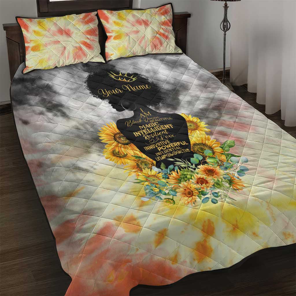 Vintage Flowers - I Am Black Queen Quilt Bed Set