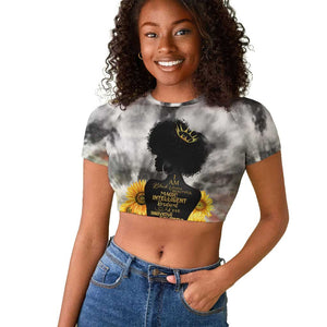 Vintage Flowers - I Am Black Queen Raglan Cropped T shirt