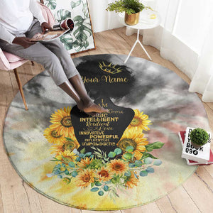 Vintage Flowers - I Am Black Queen Round Carpet