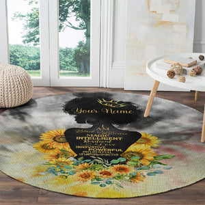 Vintage Flowers - I Am Black Queen Round Carpet