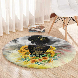 Vintage Flowers - I Am Black Queen Round Carpet