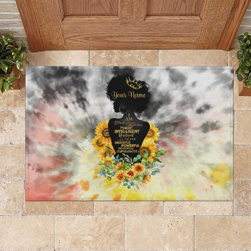 Vintage Flowers - I Am Black Queen Rubber Doormat