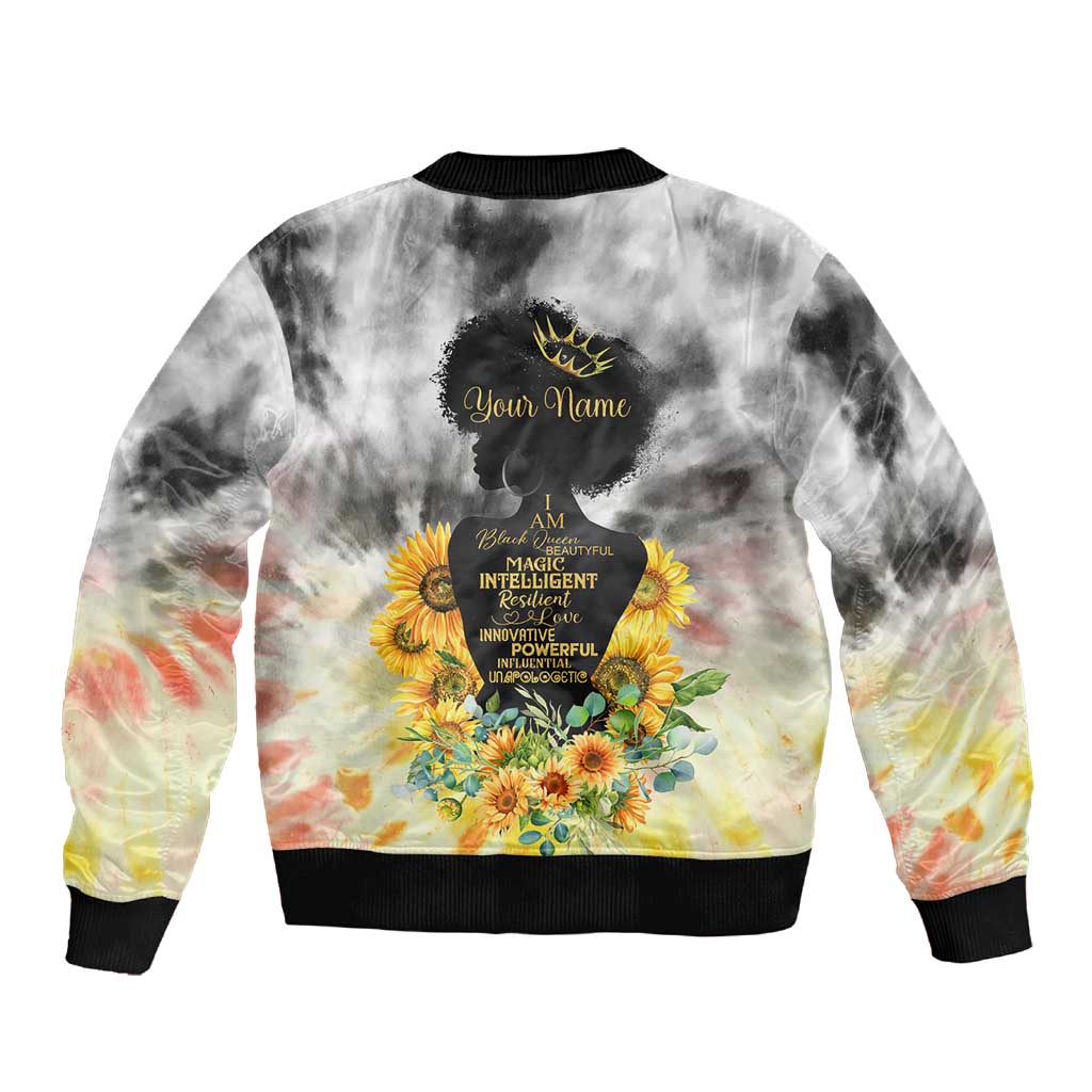 Vintage Flowers - I Am Black Queen Sleeve Zip Bomber Jacket