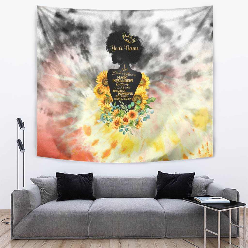 Vintage Flowers - I Am Black Queen Tapestry