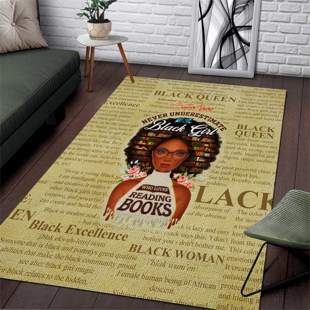 Personalized Black Girl African Area Rug Never Underestimate A Book Lover