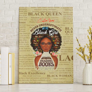 Personalized Black Girl African Canvas Wall Art Never Underestimate A Book Lover