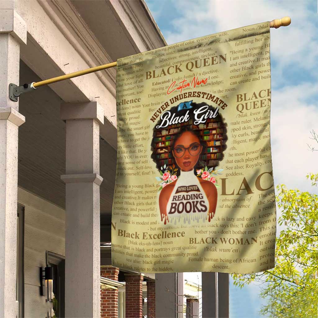 Personalized Black Girl African Garden Flag Never Underestimate A Book Lover