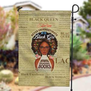 Personalized Black Girl African Garden Flag Never Underestimate A Book Lover