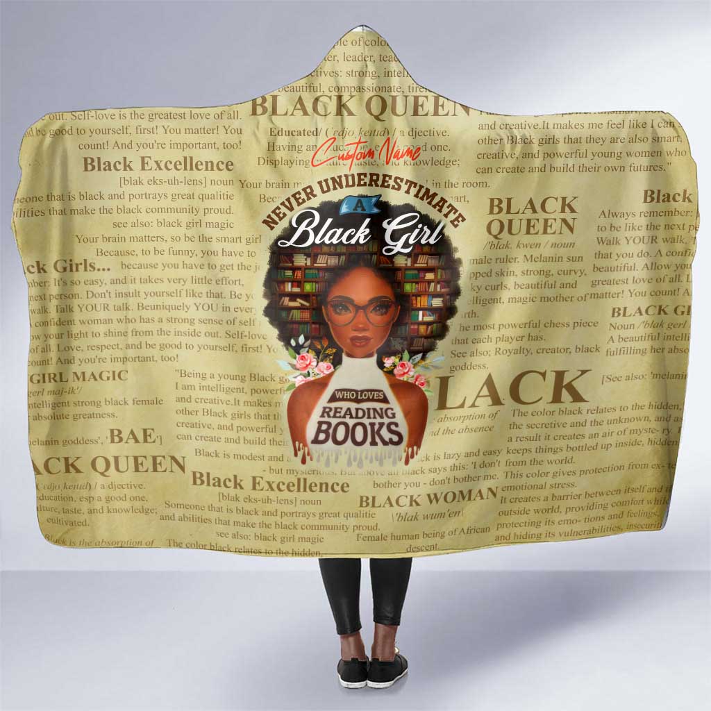 Personalized Black Girl African Hooded Blanket Never Underestimate A Book Lover