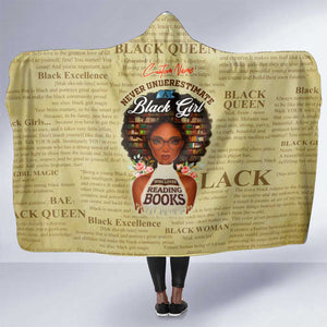 Personalized Black Girl African Hooded Blanket Never Underestimate A Book Lover