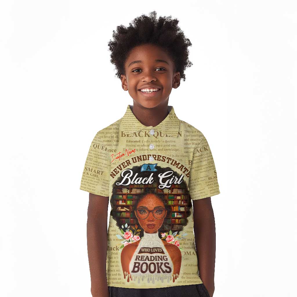 Personalized Black Girl African Kid Polo Shirt Never Underestimate A Book Lover