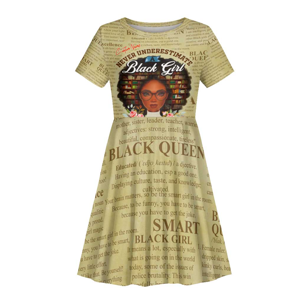 Personalized Black Girl African Kid Short Sleeve Dress Never Underestimate A Book Lover