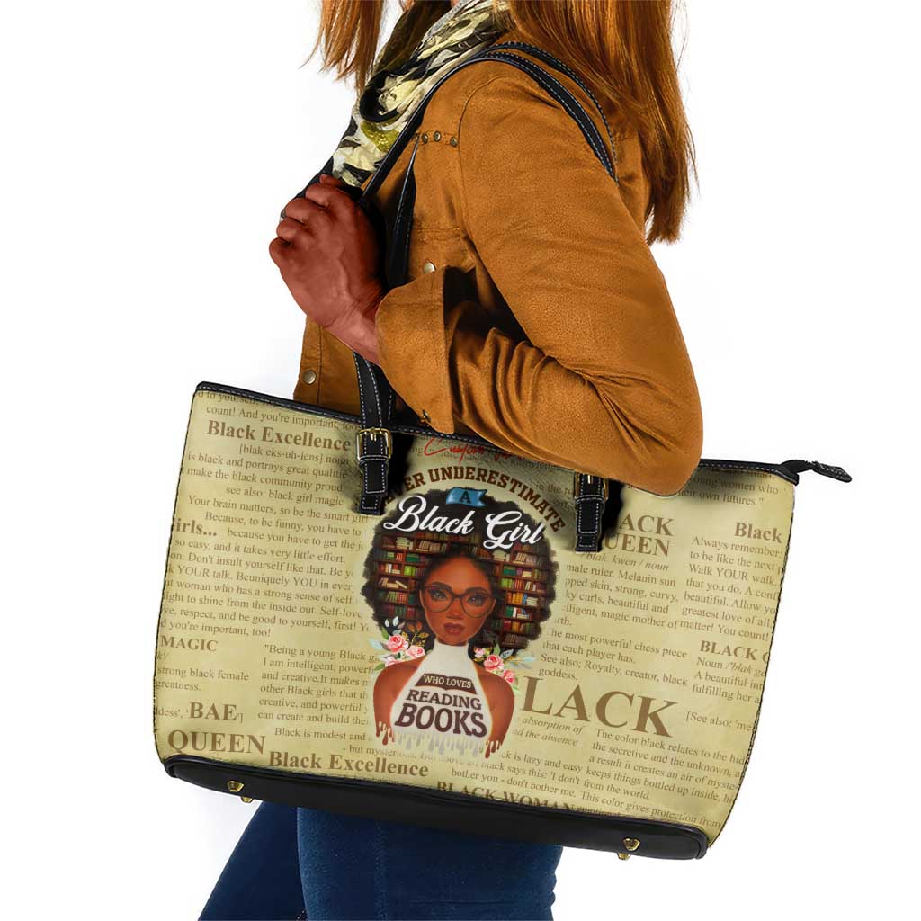 Personalized Black Girl African Leather Tote Bag Never Underestimate A Book Lover