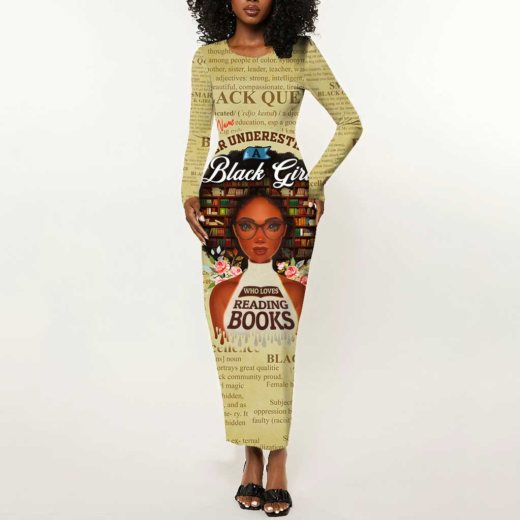 Personalized Black Girl African Long Sleeve Bodycon Dress Never Underestimate A Book Lover