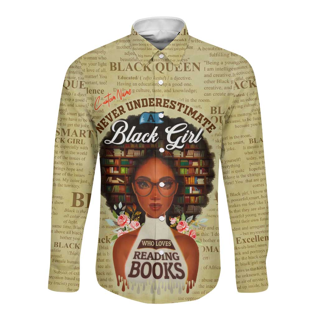 Personalized Black Girl African Long Sleeve Button Shirt Never Underestimate A Book Lover