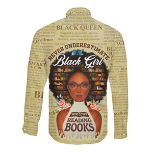 Personalized Black Girl African Long Sleeve Button Shirt Never Underestimate A Book Lover