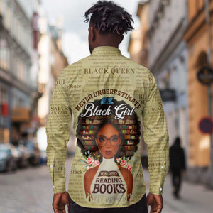 Personalized Black Girl African Long Sleeve Button Shirt Never Underestimate A Book Lover