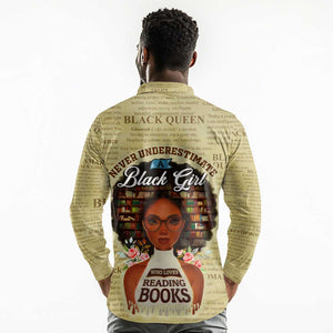 Personalized Black Girl African Long Sleeve Polo Shirt Never Underestimate A Book Lover