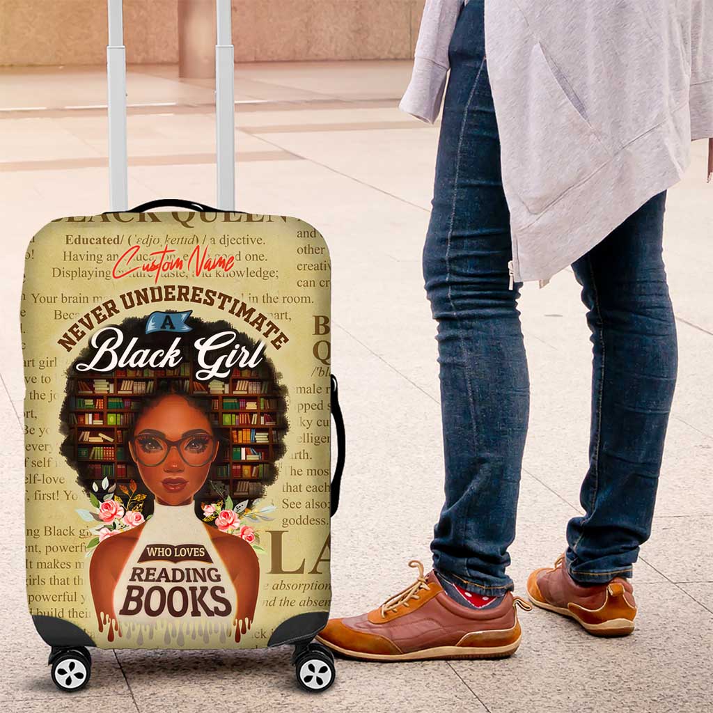 Personalized Black Girl African Luggage Cover Never Underestimate A Book Lover